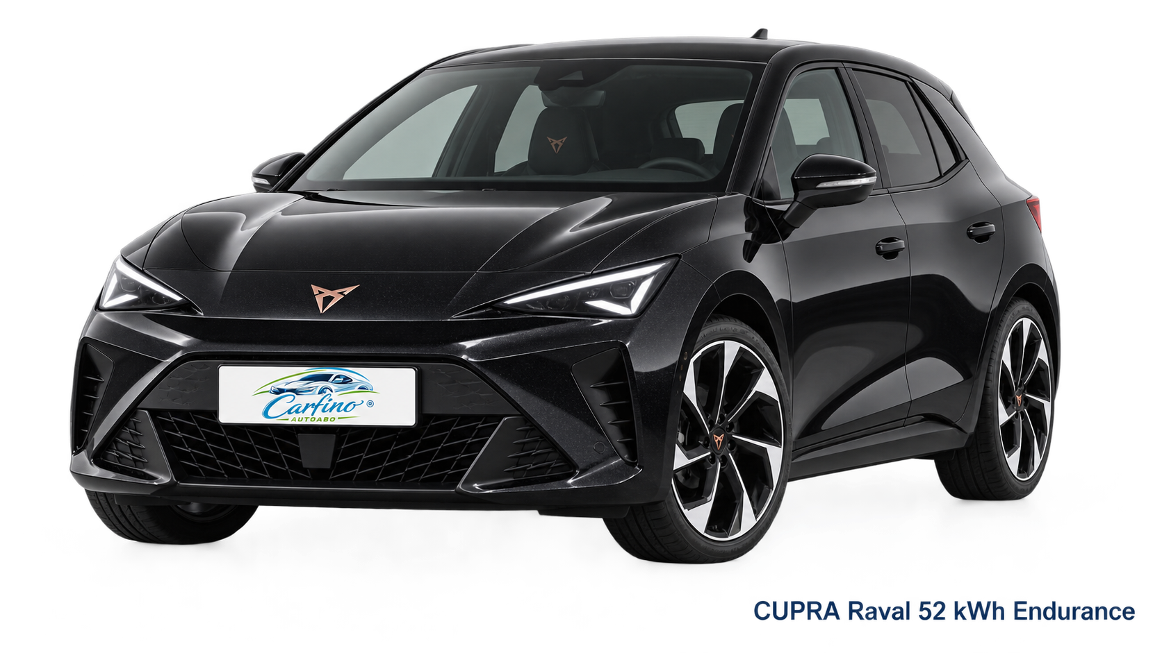 CUPRA Raval 52 kWh Endurance – Frontansicht mit Carfino-Kennzeichen und Modellbezeichnung