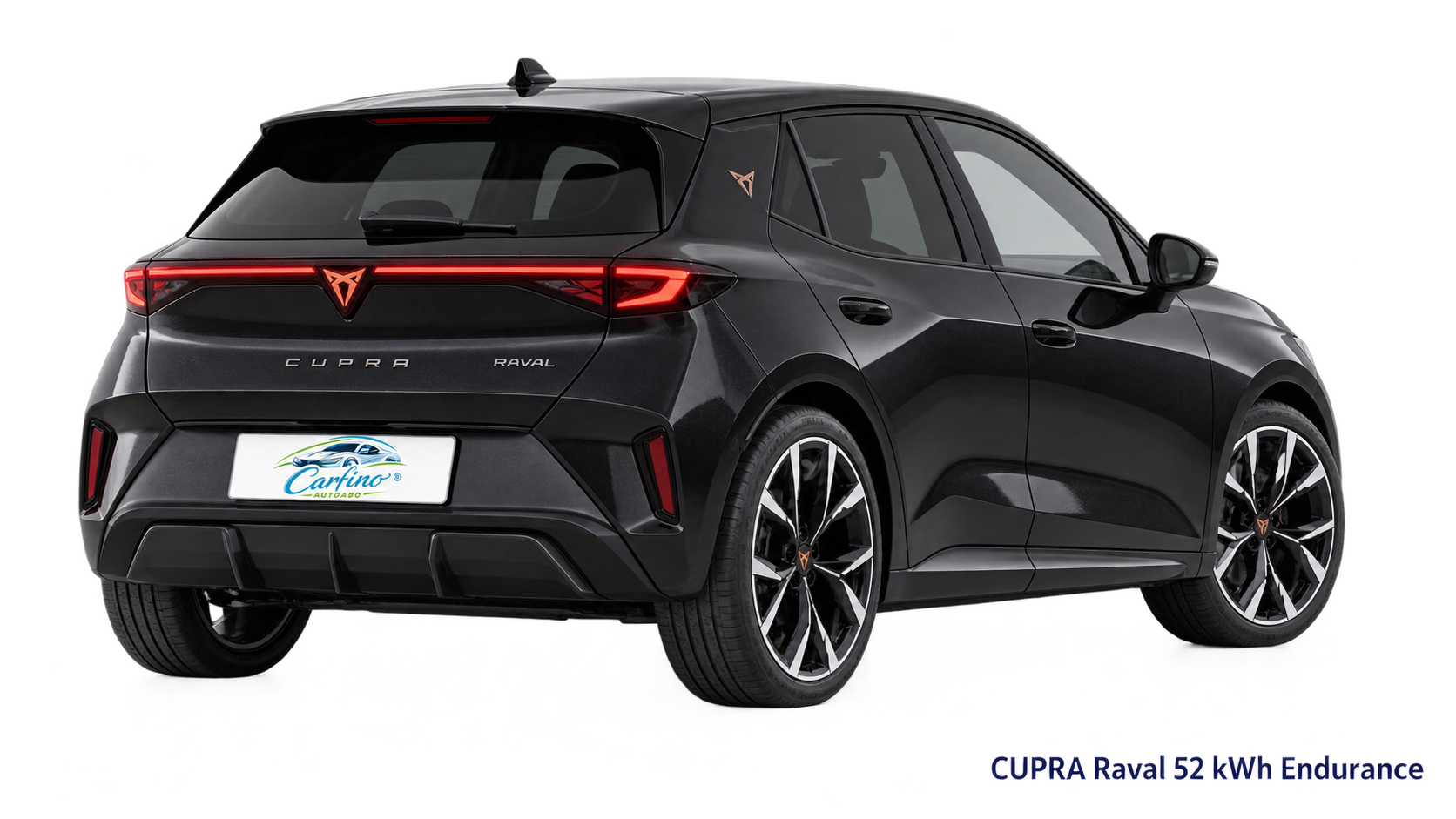CUPRA Raval 52 kWh Endurance – Heckansicht mit Carfino-Kennzeichen und Modellbezeichnung