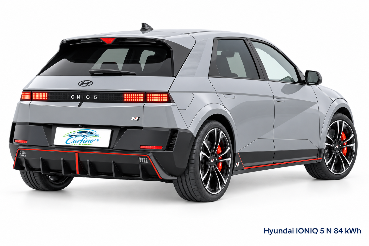 Hyundai IONIQ 5 N 84 kWh Heckansicht im Studio mit Carfino-Kennzeichen