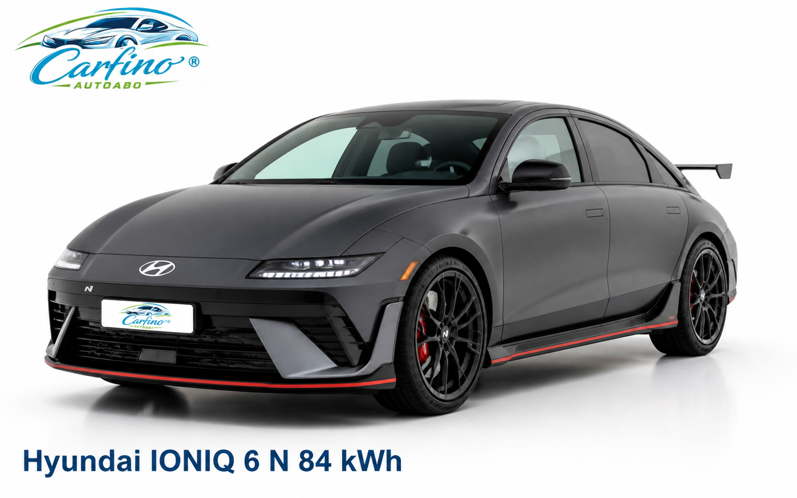 Hyundai IONIQ 6 N 84 kWh 4WD Frontansicht im Studio mit Carfino-Kennzeichen