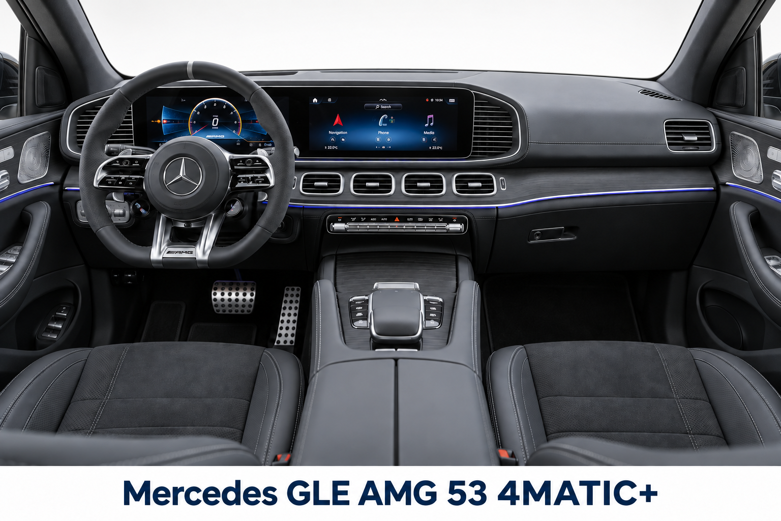 Mercedes GLE AMG 53 4MATIC+ – Innenraumansicht im Studio mit Modellbezeichnung