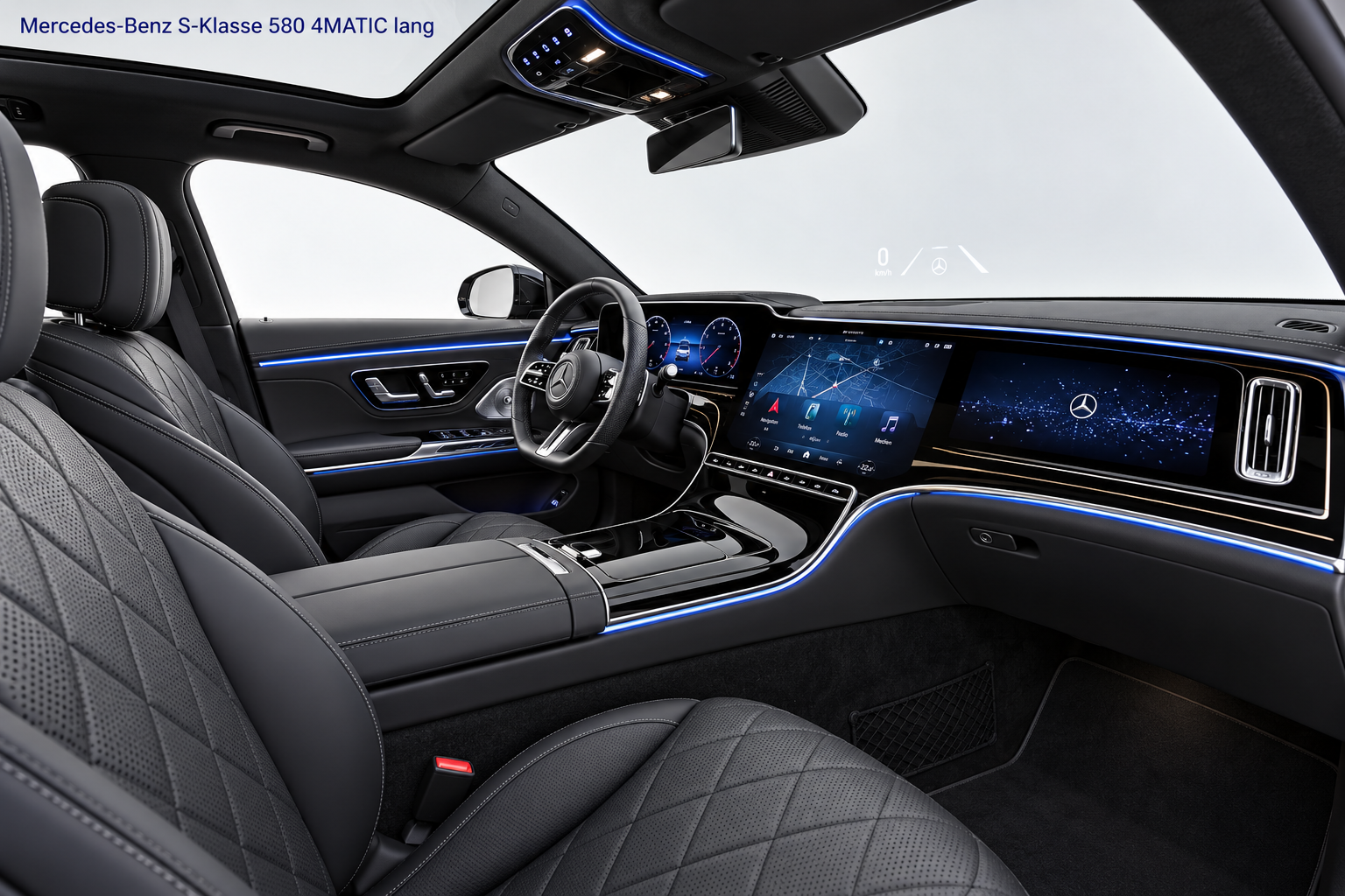 Mercedes-Benz S-Klasse 580 4MATIC lang – schwarzer Nappa-Innenraum, Linkslenker und MBUX Superscreen